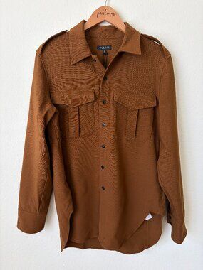 New Rag & Bone Shirt Mens Medium Howie Military Camel Brown Virgin Wool Jacket M